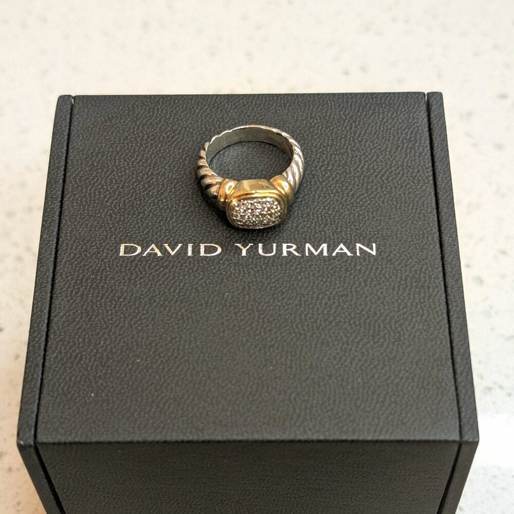 David Yurman Sterling Silver, 18K Yellow Gold & Diamond Small Noblesse Ring 7